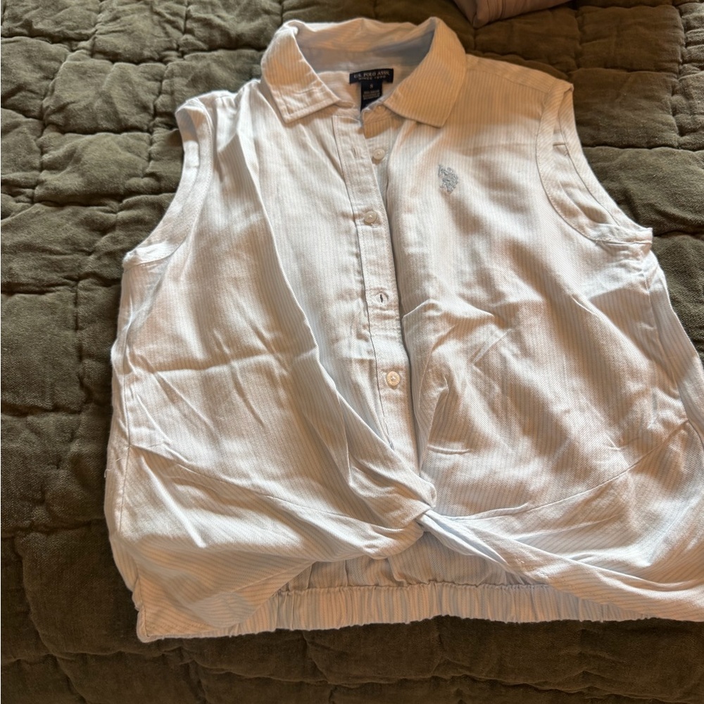 U.S. Polo Assn. White Button Down Sleeveless Shirt